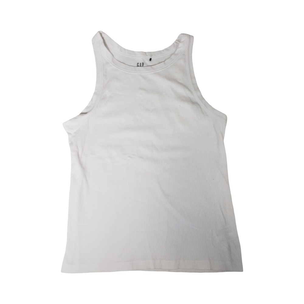 GAP White Ribbed Tank Top Crew Neck Sleeveless Slim Fit Size L
